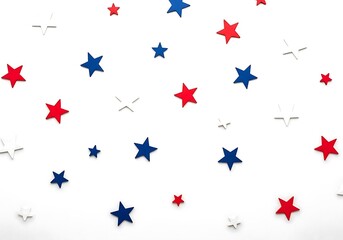 Naklejka premium Scattered red and blue stars on a white backdrop