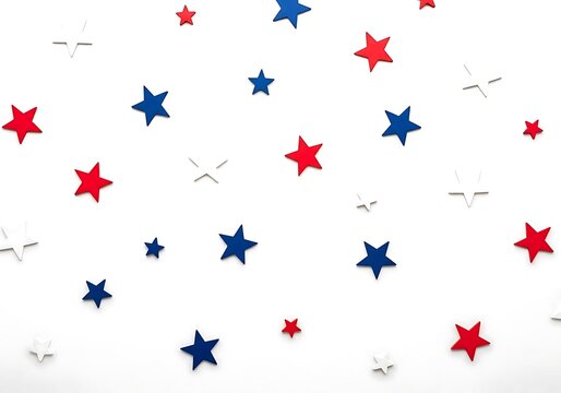 Scattered red and blue stars on a white backdrop