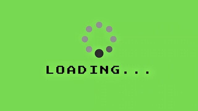 Minimal Retro Loading Screen Animation with Circular Progress Indicator on Green Background, Digital Buffering Concept