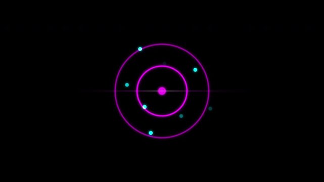 Glowing magenta digital sonar pulse expands as concentric rings across a solid black background. This futuristic 2D motion graphic creates a seamless looping radar display.