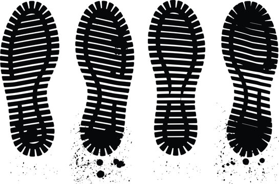 Collection of boot prints showing tread patterns and mud splatter vector illustration