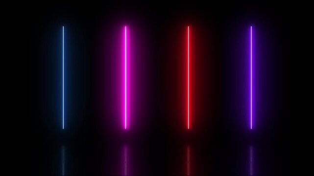 Colorful neon light bars glowing in dark background