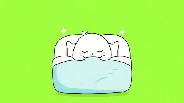 Cute 3D Ghost Sleeping in Bed on Green Screen Animation