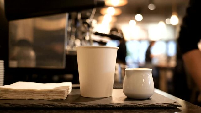 Coffee cups on a table indoors.