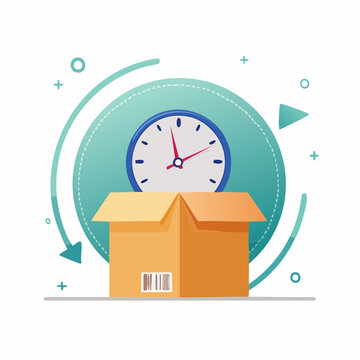 Delivery Time Concept with Clock and Open Box