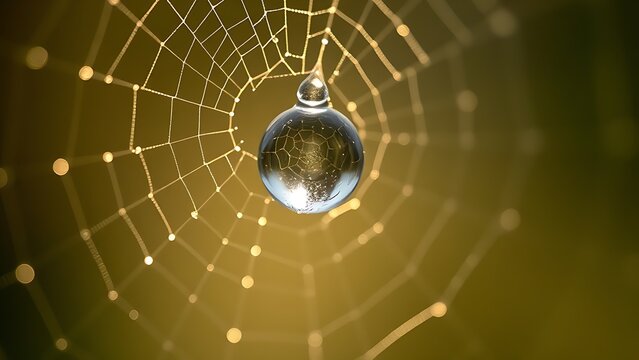 icosahedral. A dewdrop on a spiderweb refracting morning light in a macro view. wildlife magazines, conservation campaigns, designed for wildlife conservation campaigns and eco-tourism storytelling.