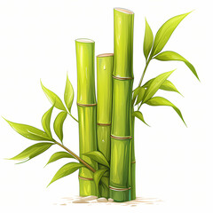 Fototapeta premium Bright green bamboo stalks with leaves on a white background.