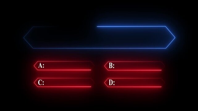 Quiz Neon Line Animation with option selection on black background, Neon Line Animation ,background for quiz and competition on black background,