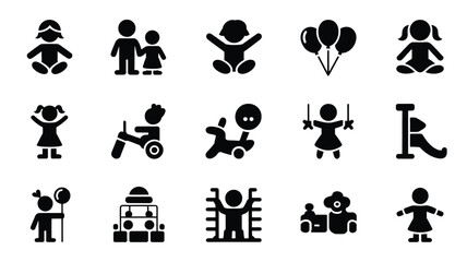 Obraz premium Diverse collection of modern silhouette icons representing childhood activities playtime and family moments perfect for educational and creative projects featuring children