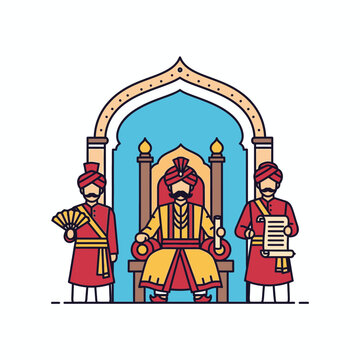 Majestic Rajasthani King and Courtiers A vibrant rajasthan vector illustration of ancient royalty in rajasthan culture