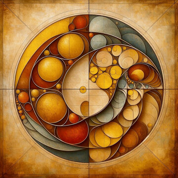 Divine Proportion abstract with golden fish, Ai generated image