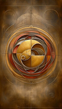 Divine Proportion abstract with golden fish, Ai generated image