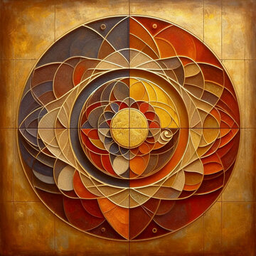 Divine Proportion abstract with golden fish, Ai generated image
