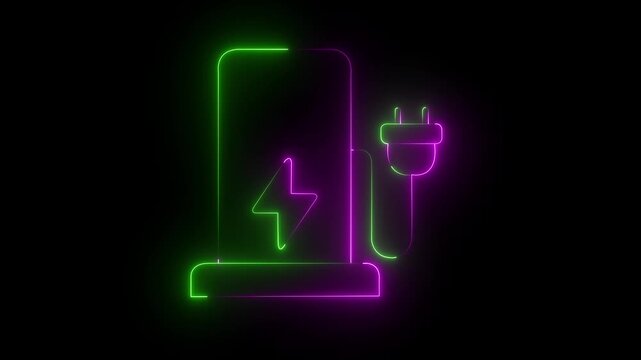 Glowing neon electric station animation icon. Modern electric smart charging station Motion Animation. charging station icon with neon energy, symbolizing sustainability sign on a video animation