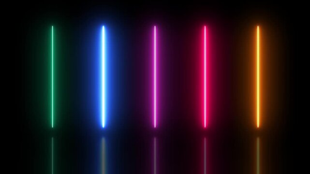 Multicolor neon light bars glowing with vibrant gradient background