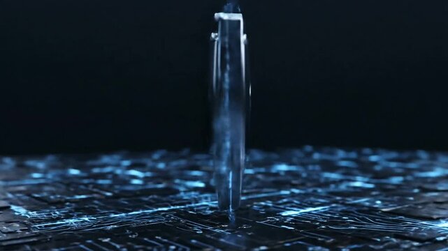 Cybersecurity shield with keyhole protection.