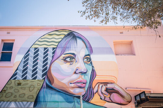 Milton Street mural by Vans the Omega at Beach Burrito laneway in Glenelg, South Australia, Australia