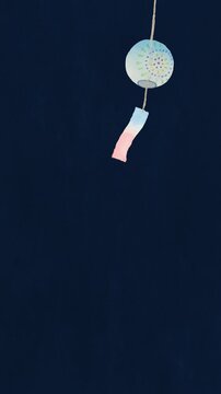 Watercolor wind chime swaying gently with copy space on left, seamless loop animation,at night, 4K vertical background (10sec)