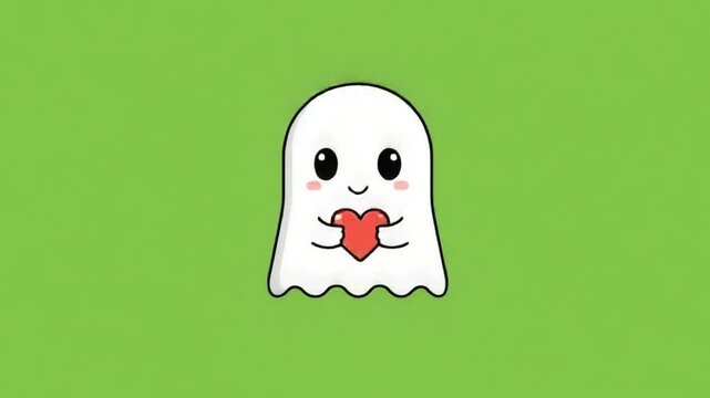 Cute 3D Ghost Holding Heart Green Screen Animation