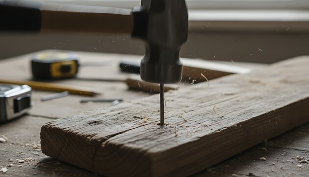 Professional Drill Press Drilling Wooden Plank in Workshop