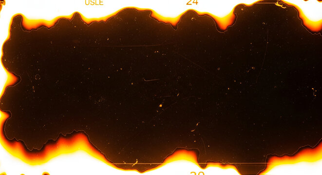 Vintage film strip with burnt edges and scratches retro cinematic texture with numerical marking