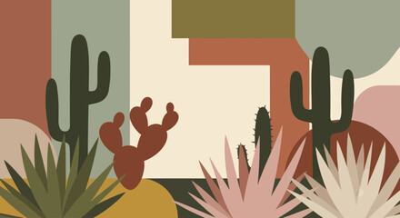 Abstract Desert Landscape with Cacti and Succulents. © Wita