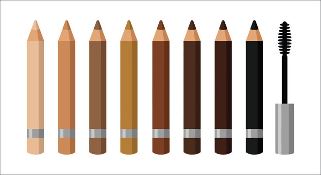 Assorted makeup tools pencils and mascara a cosmetic collection