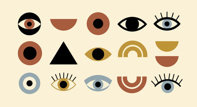Abstract Geometric Shapes and Eyes Pattern.