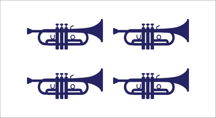 Nine silver trumpets arranged in a grid pattern on a white background © vectors home