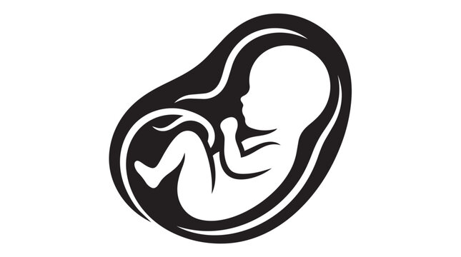 Embryo silhouette inside an organic shape with pre birth, black and white
