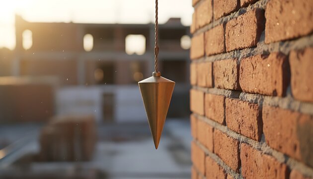 Rustic Copper Pendulum Hangs From Rope by Brick Wall