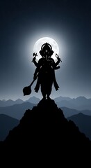 Fototapeta premium Shiva Silhouette Moon Mountain.