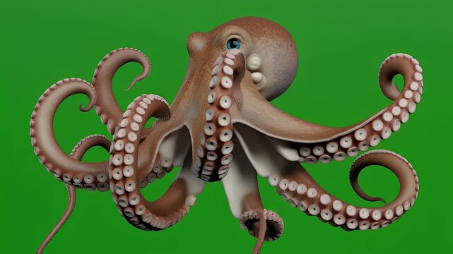 A high-quality 3D octopus tentacles spread wide on green background