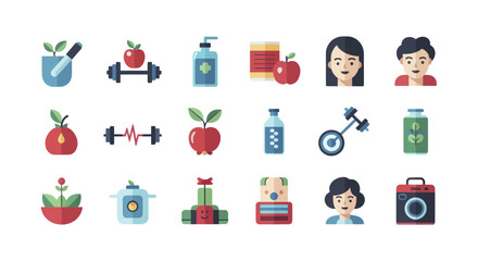 Collection of health and wellness icons for a balanced lifestyle. © Tomo