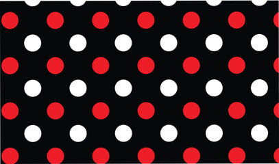 Seamless Geometric Pattern with Alternating Red and White Polka Dots on Black Background. Retro Texture. © TREND AND VECTORS