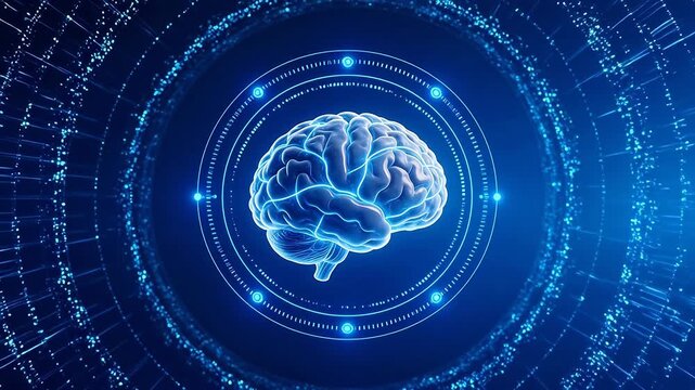 Blue glowing brain with circular design