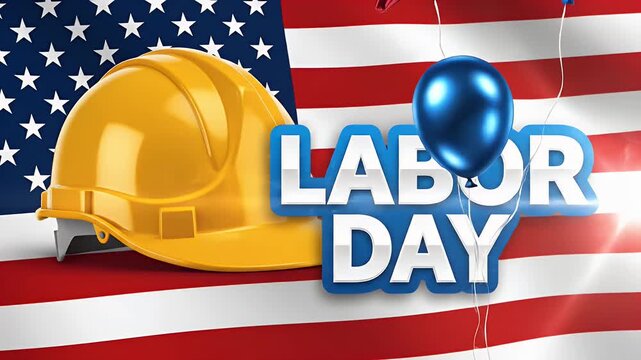 Labor day celebration american flag balloons and construction helmet