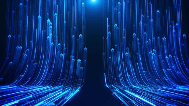 Neon Geometric Tunnel Futuristic and Immersive Visual Experience. stage, particles background cycled 3d animation. lines laser rays speed light. product presentation cyberspace stream party award