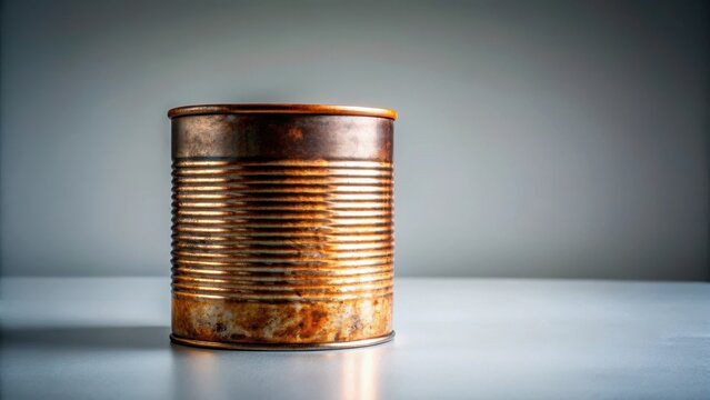A photo of a rusty tin can isolated on white
