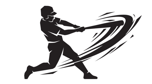 Baseball batter silhouette hitting ball with dynamic motion lines and powerful