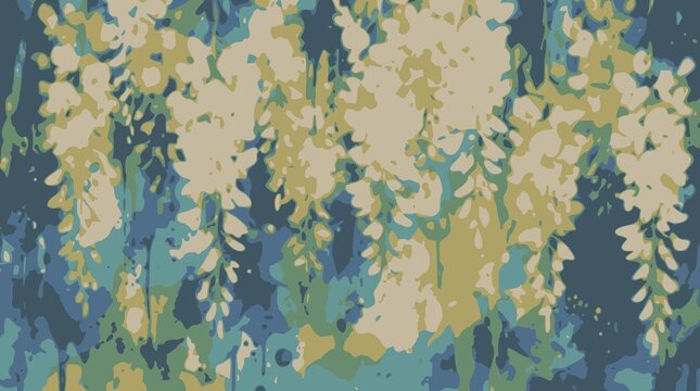 Beautiful hanging flowers pattern in cream yellow and blue background