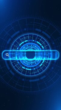 Digital AI search bar blue neon glow background. magnifying glass icon, text AI Search Button AI Image Generator, Video Generator, Text Generator. Click to generate text image prompt