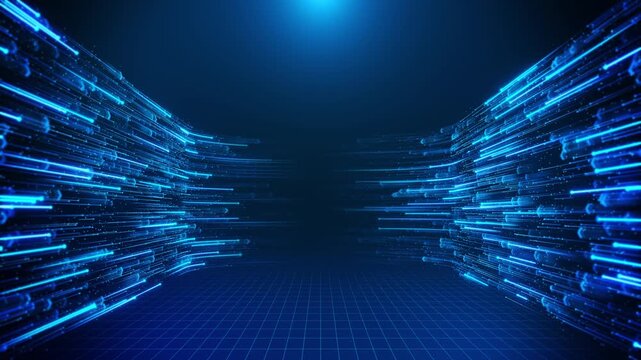 Artificial Intelligence Digital Animation Lines stage Nodes Pathways Futuristic Data Flow particle tech data stripe event, festival, presentation, show, party, Award, fashion, Music, festival, club, .