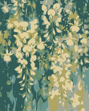 Beautiful hanging flowers pattern in cream yellow and teal background
