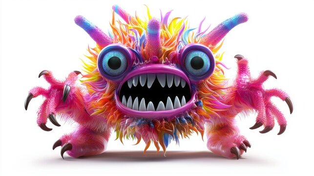 Colorful and Furry Monster Character with Big Eyes and Sharp Teeth in a Playful Cartoon Style for Creative Projects