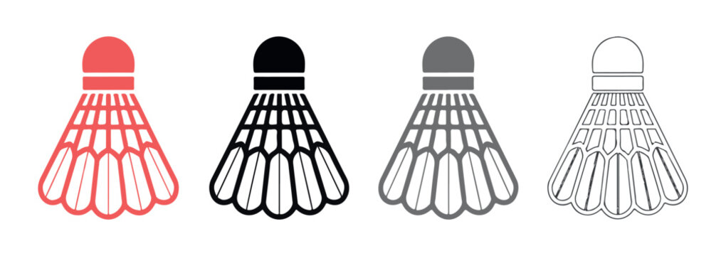 Set of shuttlecocks in different styles and colors vector illustration isolated on white background.