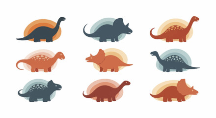 Collection of various cartoon dinosaurs in different colors and poses. © Faiz