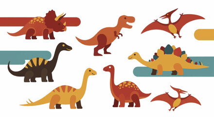 Collection of various cartoon dinosaurs in different poses and colors. © Faiz