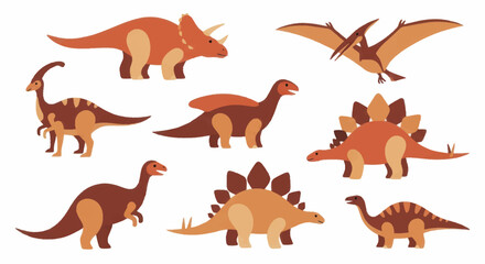 Collection of various cartoon dinosaurs in different poses. © Faiz