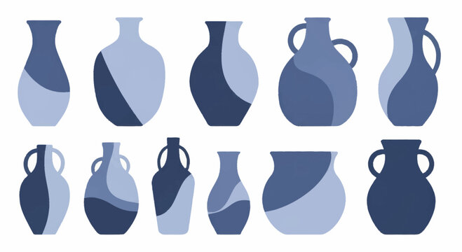 Collection of various ceramic vases with abstract blue patterns.